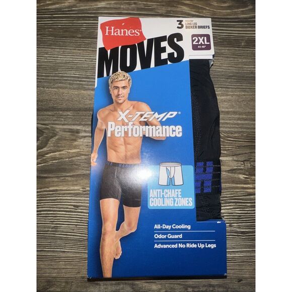 Hanes Men's Moves Performance Boxer Brief Regular/Trunk,3 Pack, 8", Size 2XL.Z - Picture 1 of 4
